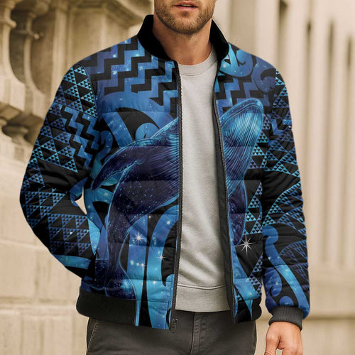 Humpback Whale Matariki New Zealand Bomber Puffer Jacket NZ Maori Paikea Poutama Luxury Blue
