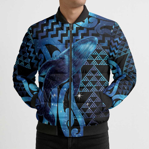 Humpback Whale Matariki New Zealand Bomber Puffer Jacket NZ Maori Paikea Poutama Luxury Blue