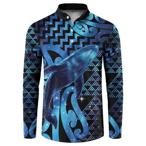 Humpback Whale Matariki New Zealand Button Sweatshirt NZ Maori Paikea Poutama Luxury Blue