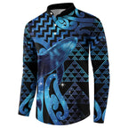 Humpback Whale Matariki New Zealand Button Sweatshirt NZ Maori Paikea Poutama Luxury Blue