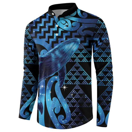 Humpback Whale Matariki New Zealand Button Sweatshirt NZ Maori Paikea Poutama Luxury Blue