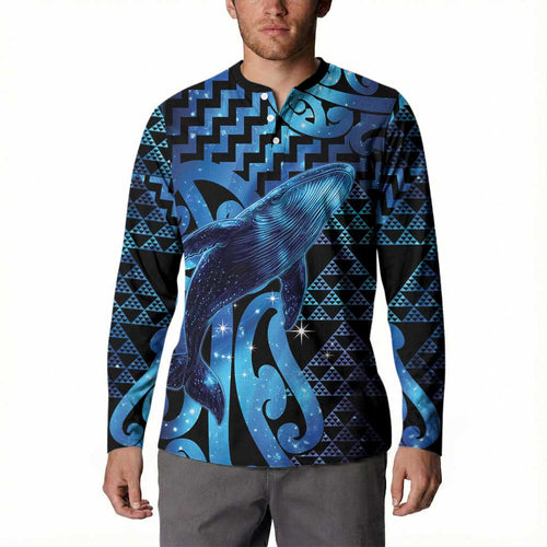 Humpback Whale Matariki New Zealand Button Sweatshirt NZ Maori Paikea Poutama Luxury Blue