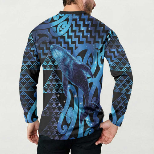 Humpback Whale Matariki New Zealand Button Sweatshirt NZ Maori Paikea Poutama Luxury Blue