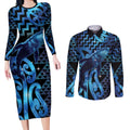 Humpback Whale Matariki New Zealand Couples Matching Long Sleeve Bodycon Dress and Long Sleeve Button Shirt NZ Maori Paikea Poutama Luxury Blue