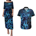 Humpback Whale Matariki New Zealand Couples Matching Puletasi and Hawaiian Shirt NZ Maori Paikea Poutama Luxury Blue