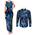 Humpback Whale Matariki New Zealand Couples Matching Tank Maxi Dress and Long Sleeve Button Shirt NZ Maori Paikea Poutama Luxury Blue