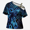 Humpback Whale Matariki New Zealand Cross Shoulder Shirt NZ Maori Paikea Poutama Luxury Blue