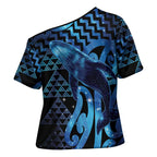 Humpback Whale Matariki New Zealand Cross Shoulder Shirt NZ Maori Paikea Poutama Luxury Blue