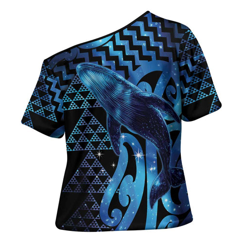 Humpback Whale Matariki New Zealand Cross Shoulder Shirt NZ Maori Paikea Poutama Luxury Blue