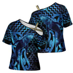 Humpback Whale Matariki New Zealand Cross Shoulder Shirt NZ Maori Paikea Poutama Luxury Blue