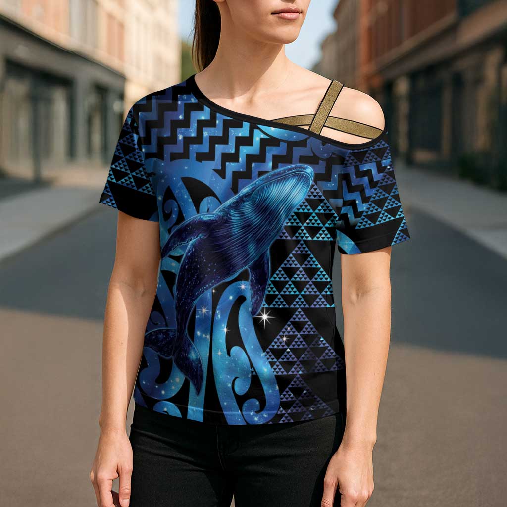 Humpback Whale Matariki New Zealand Cross Shoulder Shirt NZ Maori Paikea Poutama Luxury Blue