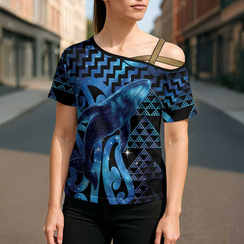 Humpback Whale Matariki New Zealand Cross Shoulder Shirt NZ Maori Paikea Poutama Luxury Blue