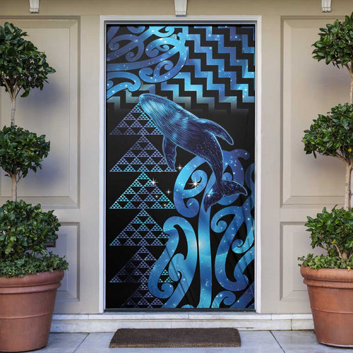 Humpback Whale Matariki New Zealand Door Cover NZ Maori Paikea Poutama Luxury Blue
