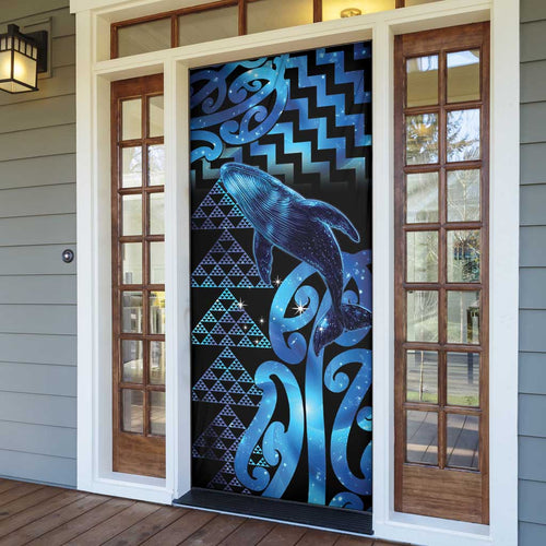 Humpback Whale Matariki New Zealand Door Cover NZ Maori Paikea Poutama Luxury Blue