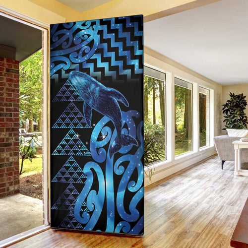 Humpback Whale Matariki New Zealand Door Cover NZ Maori Paikea Poutama Luxury Blue