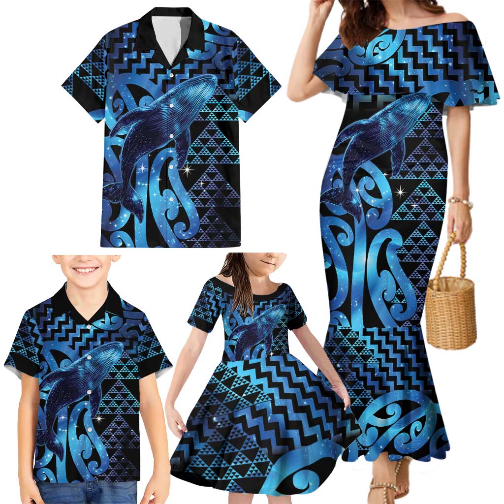 Humpback Whale Matariki New Zealand Family Matching Mermaid Dress and Hawaiian Shirt NZ Maori Paikea Poutama Luxury Blue