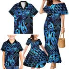 Humpback Whale Matariki New Zealand Family Matching Mermaid Dress and Hawaiian Shirt NZ Maori Paikea Poutama Luxury Blue