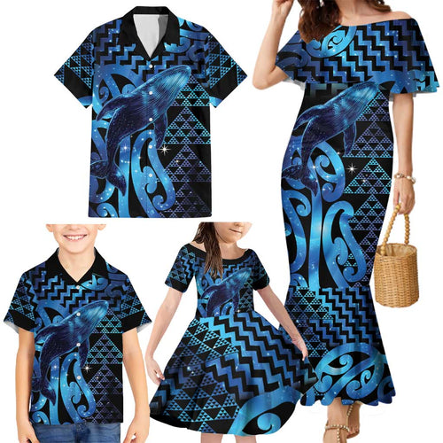 Humpback Whale Matariki New Zealand Family Matching Mermaid Dress and Hawaiian Shirt NZ Maori Paikea Poutama Luxury Blue