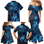 Humpback Whale Matariki New Zealand Family Matching Mermaid Dress and Hawaiian Shirt NZ Maori Paikea Poutama Luxury Blue