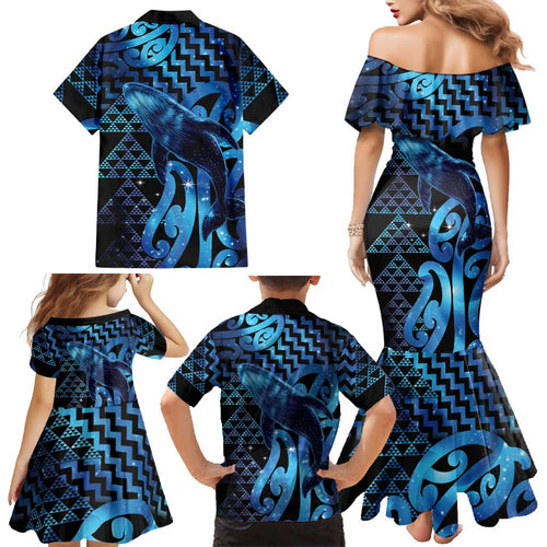Humpback Whale Matariki New Zealand Family Matching Mermaid Dress and Hawaiian Shirt NZ Maori Paikea Poutama Luxury Blue