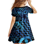 Humpback Whale Matariki New Zealand Family Matching Off Shoulder Short Dress and Hawaiian Shirt NZ Maori Paikea Poutama Luxury Blue