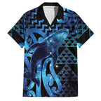 Humpback Whale Matariki New Zealand Family Matching Off Shoulder Short Dress and Hawaiian Shirt NZ Maori Paikea Poutama Luxury Blue