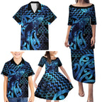 Humpback Whale Matariki New Zealand Family Matching Puletasi and Hawaiian Shirt NZ Maori Paikea Poutama Luxury Blue