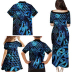 Humpback Whale Matariki New Zealand Family Matching Puletasi and Hawaiian Shirt NZ Maori Paikea Poutama Luxury Blue
