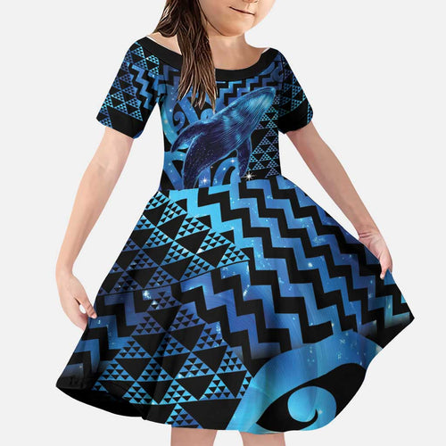 Humpback Whale Matariki New Zealand Family Matching Short Sleeve Bodycon Dress and Hawaiian Shirt NZ Maori Paikea Poutama Luxury Blue