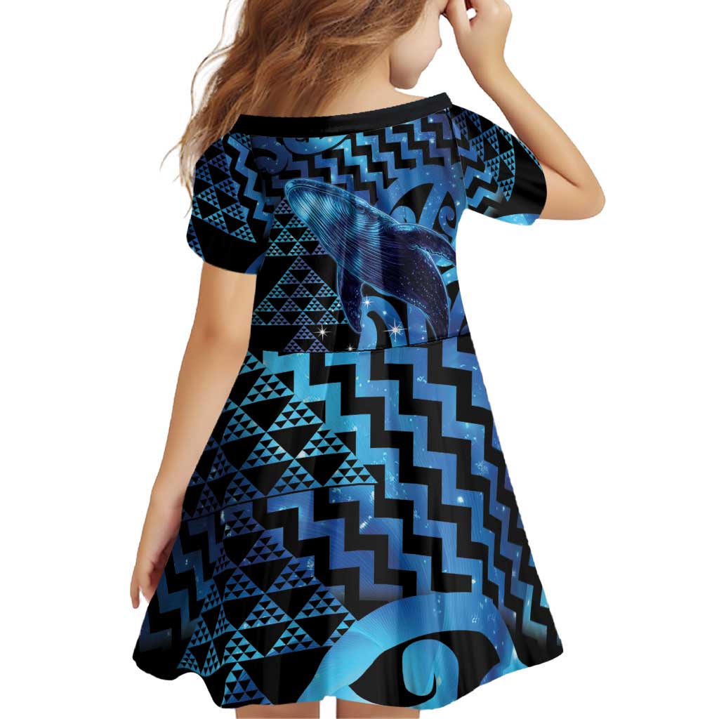 Humpback Whale Matariki New Zealand Family Matching Short Sleeve Bodycon Dress and Hawaiian Shirt NZ Maori Paikea Poutama Luxury Blue