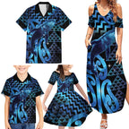 Humpback Whale Matariki New Zealand Family Matching Summer Maxi Dress and Hawaiian Shirt NZ Maori Paikea Poutama Luxury Blue