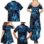 Humpback Whale Matariki New Zealand Family Matching Summer Maxi Dress and Hawaiian Shirt NZ Maori Paikea Poutama Luxury Blue