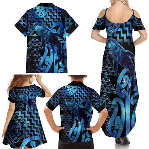 Humpback Whale Matariki New Zealand Family Matching Summer Maxi Dress and Hawaiian Shirt NZ Maori Paikea Poutama Luxury Blue