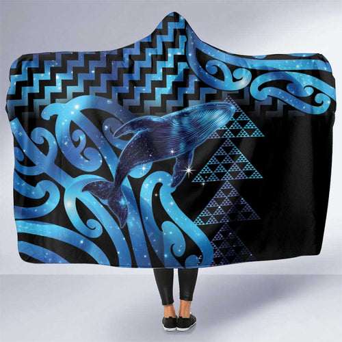 Humpback Whale Matariki New Zealand Hooded Blanket NZ Maori Paikea Poutama Luxury Blue