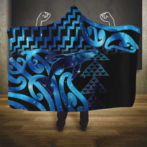 Humpback Whale Matariki New Zealand Hooded Blanket NZ Maori Paikea Poutama Luxury Blue