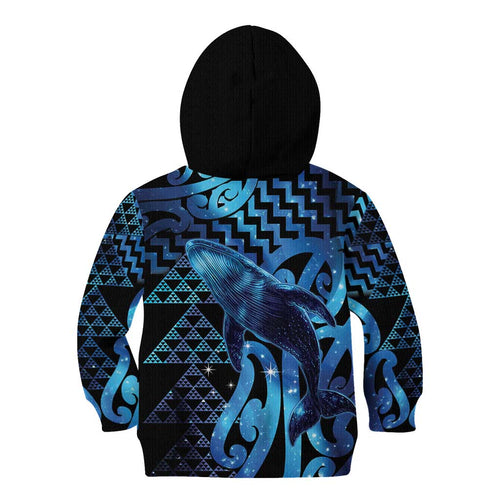Humpback Whale Matariki New Zealand Kid Hoodie NZ Maori Paikea Poutama Luxury Blue