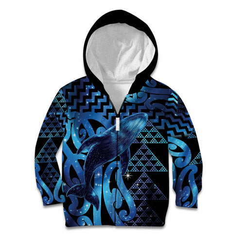 Humpback Whale Matariki New Zealand Kid Hoodie NZ Maori Paikea Poutama Luxury Blue