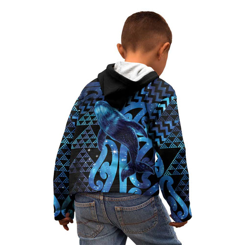 Humpback Whale Matariki New Zealand Kid Hoodie NZ Maori Paikea Poutama Luxury Blue