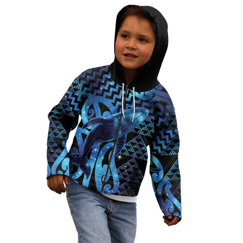 Humpback Whale Matariki New Zealand Kid Hoodie NZ Maori Paikea Poutama Luxury Blue