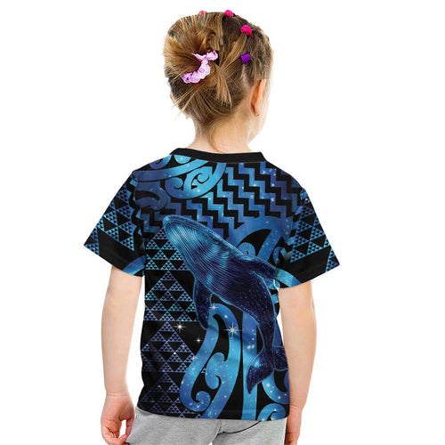 Humpback Whale Matariki New Zealand Kid T Shirt NZ Maori Paikea Poutama Luxury Blue