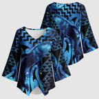 Humpback Whale Matariki New Zealand Kimono Sleeve Blouse NZ Maori Paikea Poutama Luxury Blue