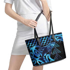 Humpback Whale Matariki New Zealand Leather Tote Bag NZ Maori Paikea Poutama Luxury Blue