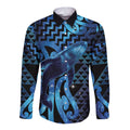 Humpback Whale Matariki New Zealand Long Sleeve Button Shirt NZ Maori Paikea Poutama Luxury Blue