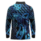 Humpback Whale Matariki New Zealand Long Sleeve Polo Shirt NZ Maori Paikea Poutama Luxury Blue