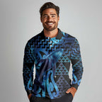 Humpback Whale Matariki New Zealand Long Sleeve Polo Shirt NZ Maori Paikea Poutama Luxury Blue