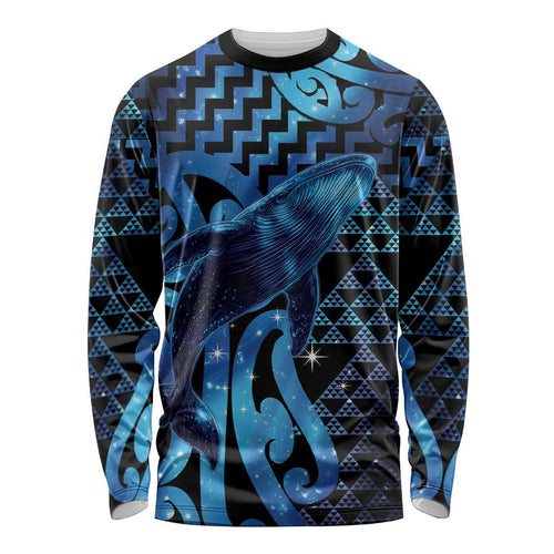 Humpback Whale Matariki New Zealand Long Sleeve Shirt NZ Maori Paikea Poutama Luxury Blue