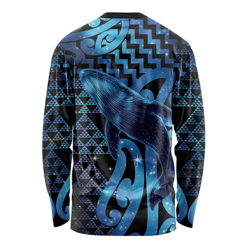 Humpback Whale Matariki New Zealand Long Sleeve Shirt NZ Maori Paikea Poutama Luxury Blue