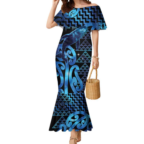 Humpback Whale Matariki New Zealand Mermaid Dress NZ Maori Paikea Poutama Luxury Blue