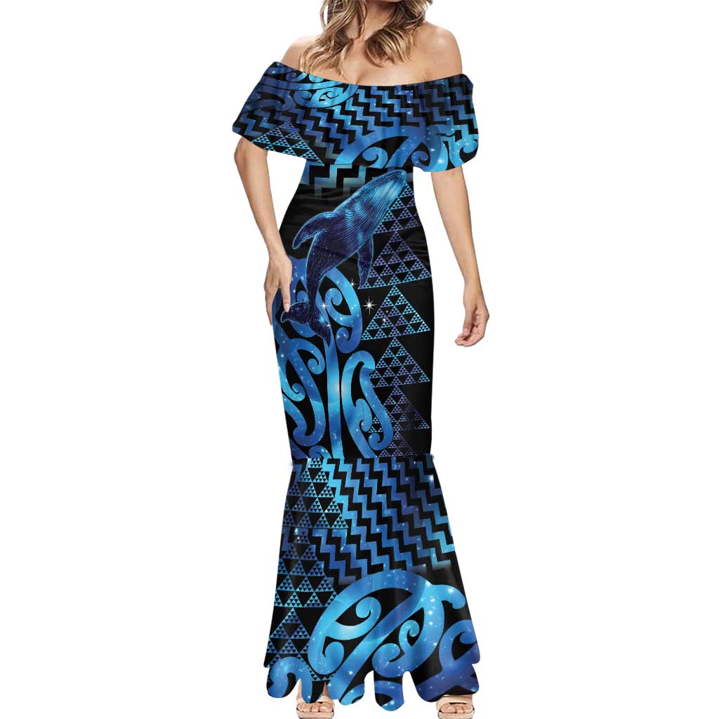 Humpback Whale Matariki New Zealand Mermaid Dress NZ Maori Paikea Poutama Luxury Blue
