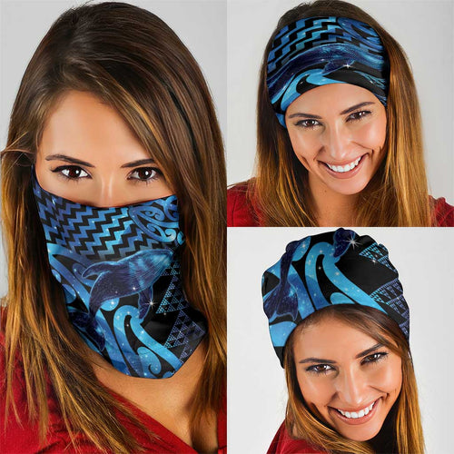 Humpback Whale Matariki New Zealand Neck Gaiter NZ Maori Paikea Poutama Luxury Blue